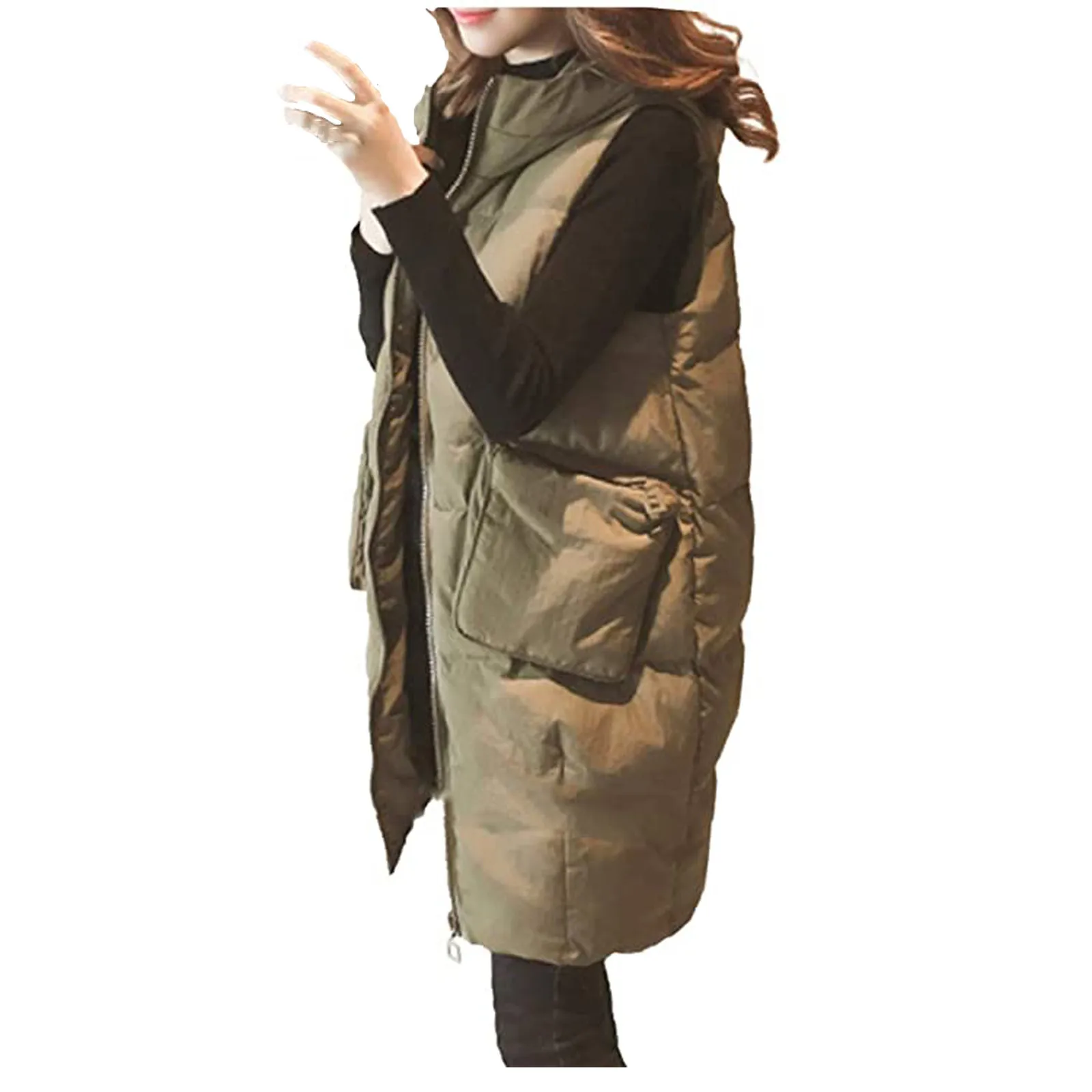 Women's Large Hooded Vest Autumn and Winter Cotton Vest Fashion Warm Puffer Jacket Vest Fashion