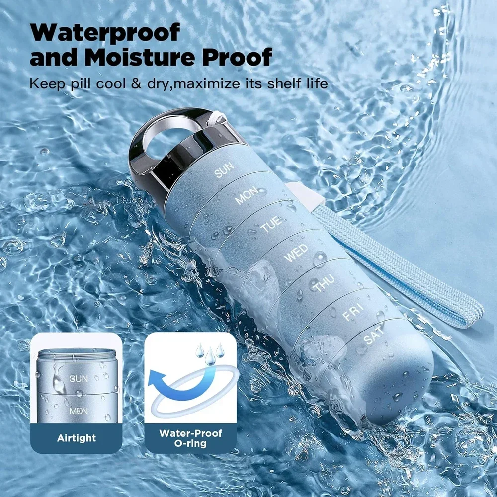 Compact Waterproof Metal Pill Organizer - 7-Day Portable Medicine Holder for Vitamins and Supplements