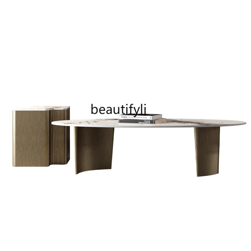 

Скандинавская овальная каменная тарелка, журнальный столик для гостиной, простой современный семейный роскошный чайный столик В индустриальном стиле