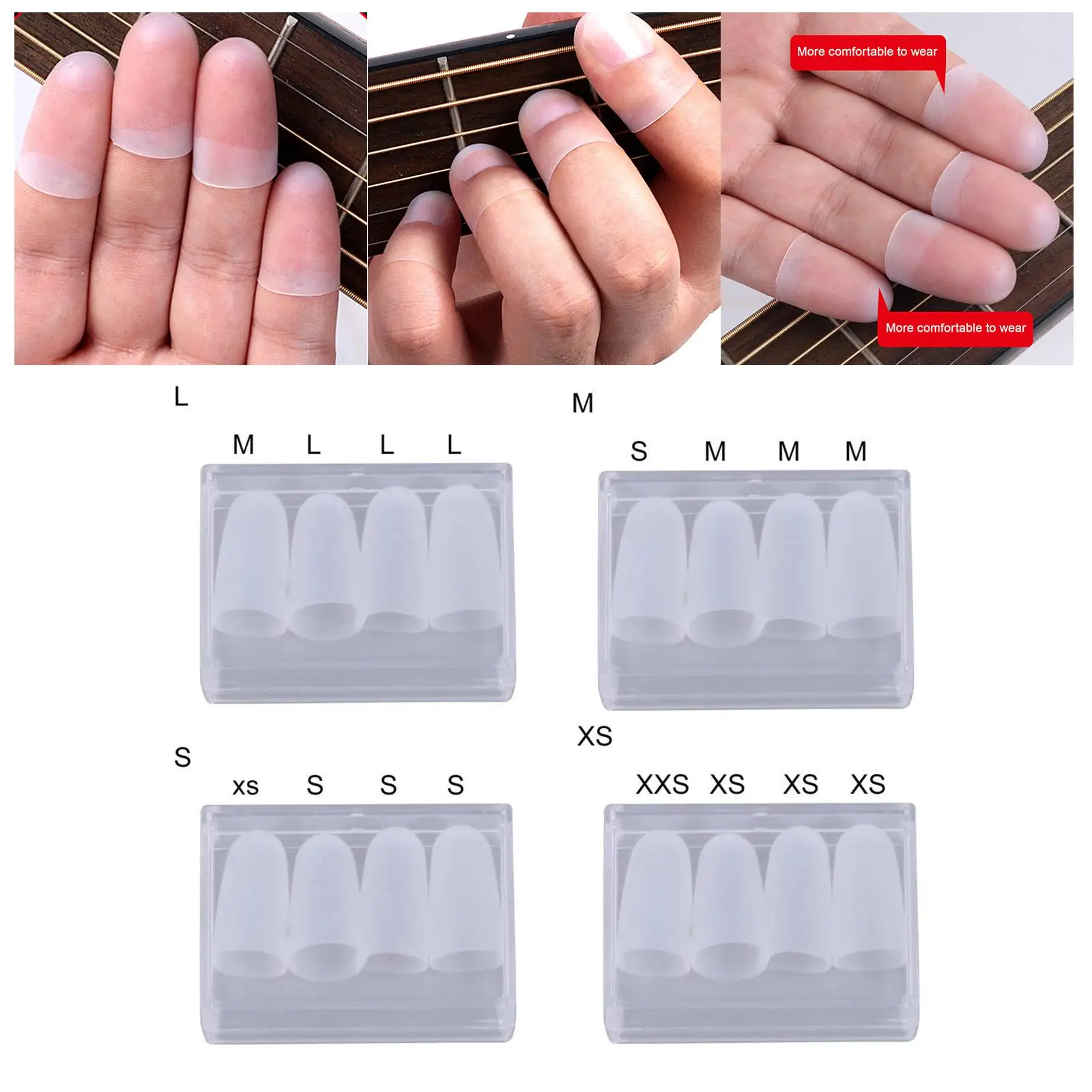 4Pcs Silicon Fingertip Ors,Guitar Fingertip Ion Covers Caps for Banjo Ukulele Bass Ed