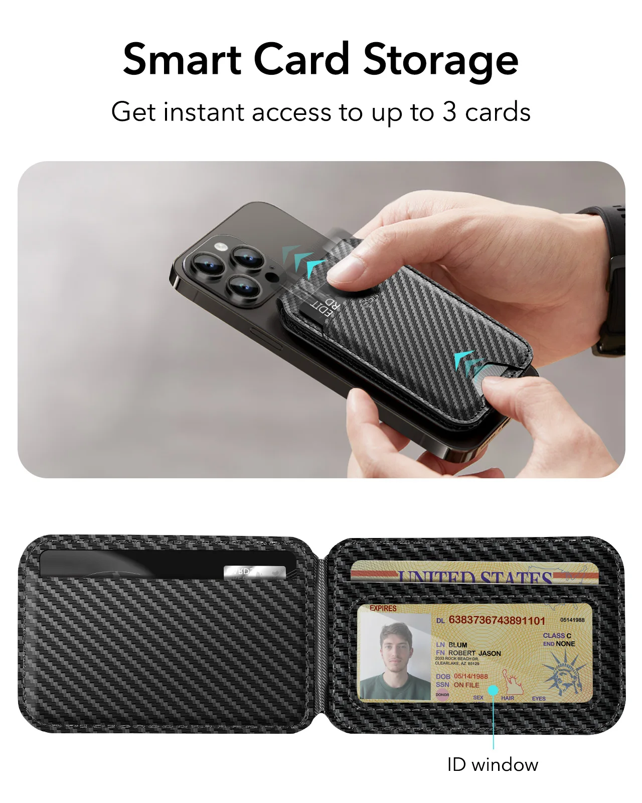ESR HaloLock Vegan Leather Wallet Stand For iPhone Carbon Fiber HaloLock Woven Card Holder for 18 Sa7e2175724324e028a72c702ad3fa68fV