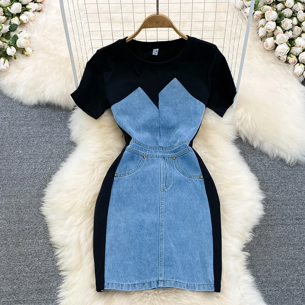 Foamlina Korean Stylish Patchwork Jeans Dress Women Fashion