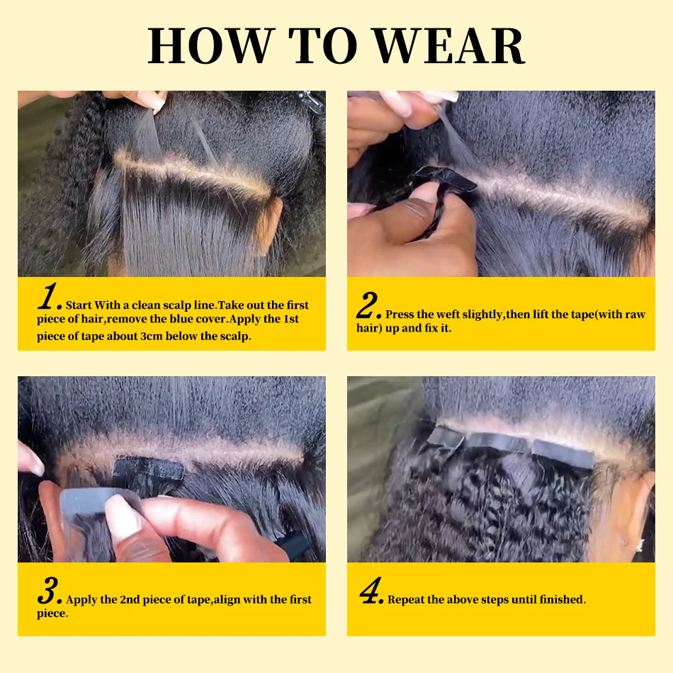 Kinky Straight Tape In Human Hair Extensions 100% Remy Hair Invisible Skin Weft Tape Ins Natural Color Yaki Straight for Women