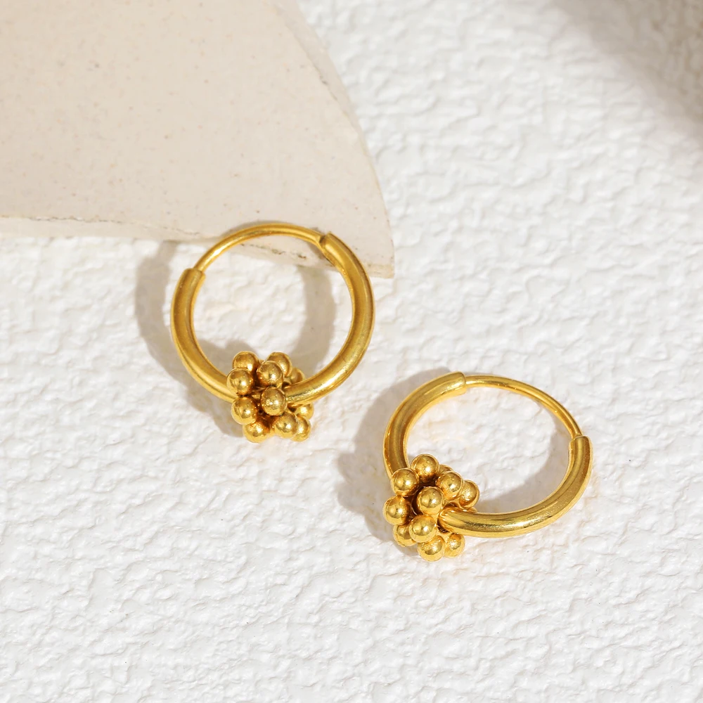 Trending Products 2026 Small Round Circle Stacked Hoop Earrings Double Gold Plated Ball Ear Buckles Stainless Steel Goth Jewelry