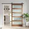 42 x 84 inch Glass Barn Door with 7FT Barn Door Hardware Kit Included,5-Panel Frosted Glass, Water-Proof Surface, 2