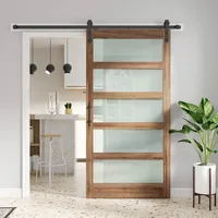 42 x 84 inch Glass Barn Door with 7FT Barn Door Hardware Kit Included,5-Panel Frosted Glass, Water-Proof Surface, 2