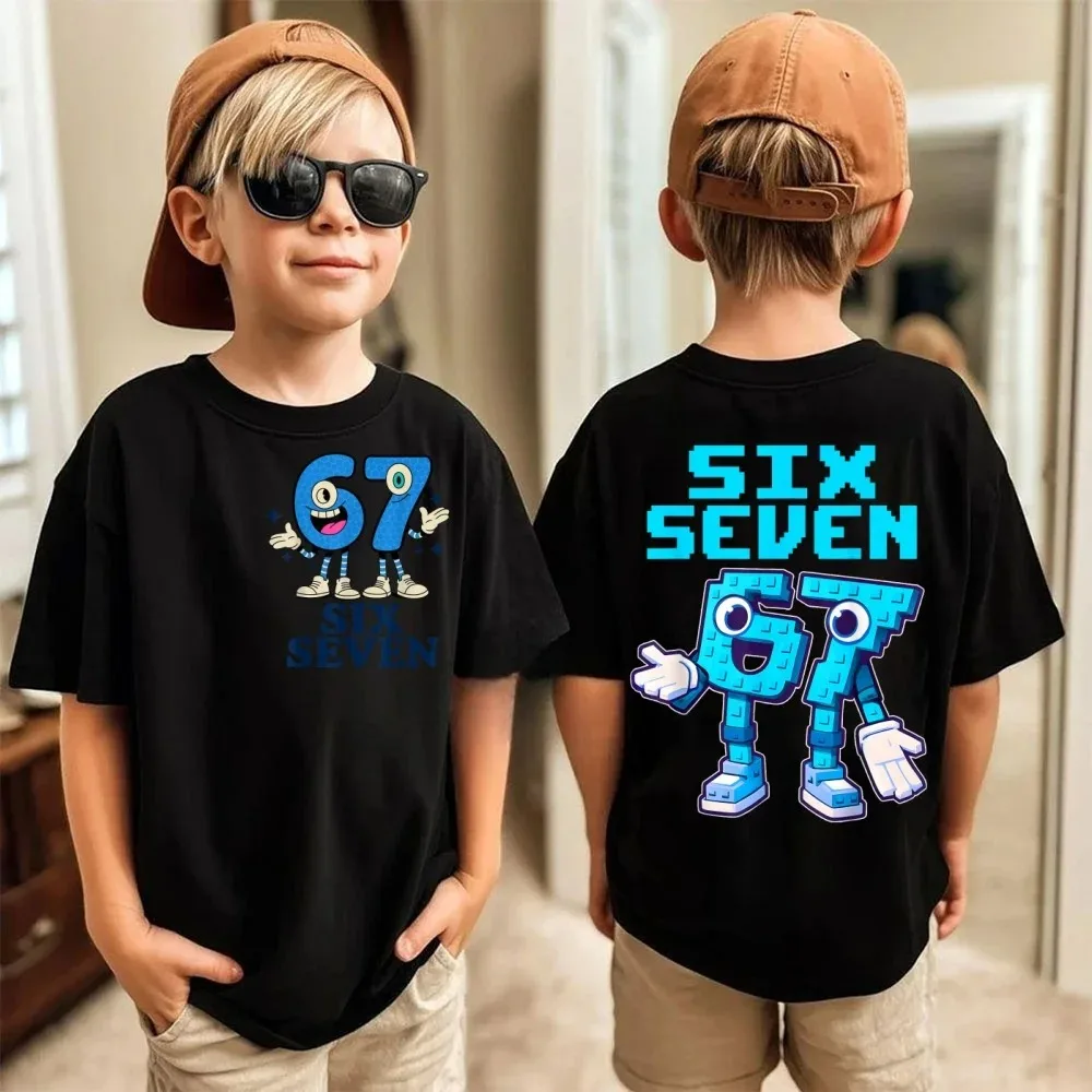 여름 어린이 티셔츠 코튼 캐주얼 패션 아동 의류 67 6 7 귀여운 프린트 유행 소년 소녀 반팔 티셔츠 탑