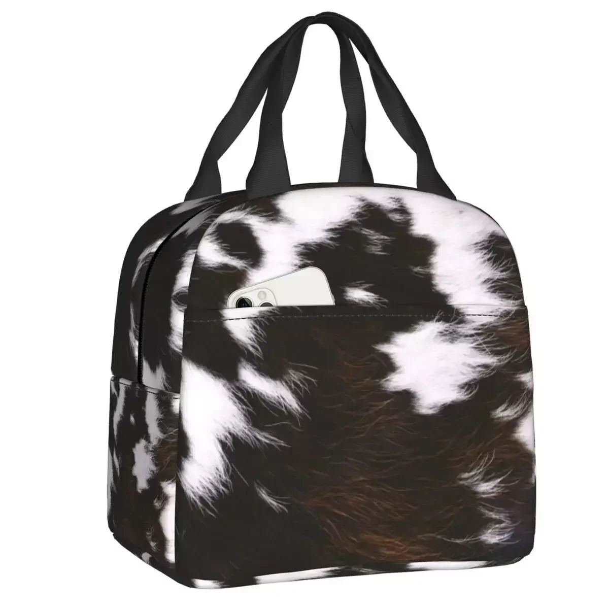 

Новинка 2023, темно-коричневые Изолированные сумки для ланча из воловьей кожи, термоохлаждающий контейнер из кожи с животным мехом, для кемпинга и путешествий