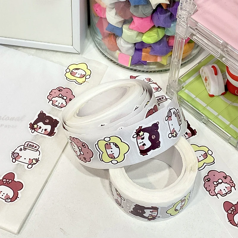 

500 шт./рулон, милые аниме наклейки, кавайные круглые наклейки-котики, рулоны наклеек, граффити, наклейки для багажа, игрушки