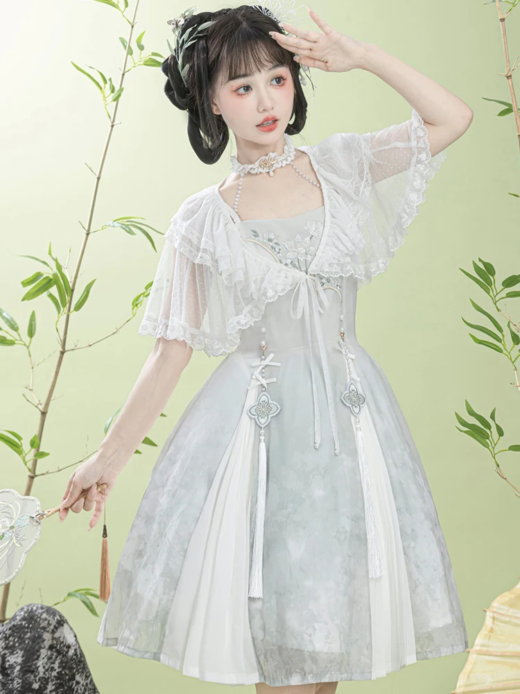 

Оригинальное платье принцессы Лолиты, приталенное элегантное платье в китайском стиле Ципао в стиле Лолиты, Модный комплект платья-шаль