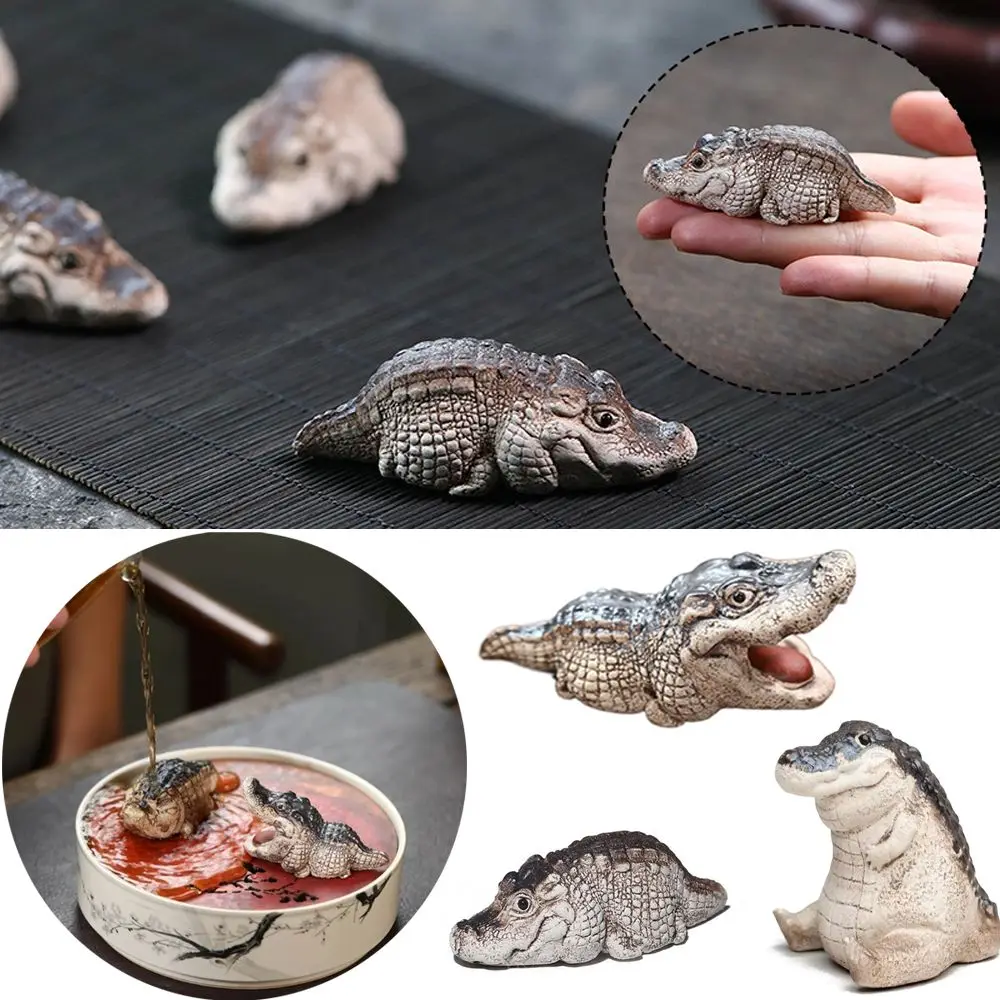 Mini Crocodile Tea Pet Handmade Resin Crocodile Ornaments Portable Statue Tea Ceremony Play Home Boutique