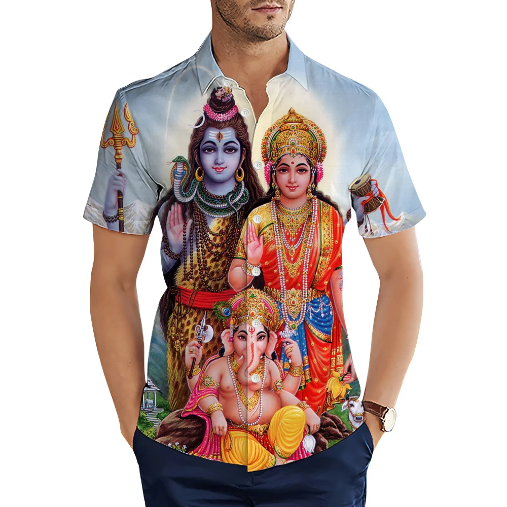 Ganesha Shiva Religion 3D Printed Hawaiian Men's For Man Clothing Short Sleeve Summer Casual Cozy Tops Male Breathable Blouse 3