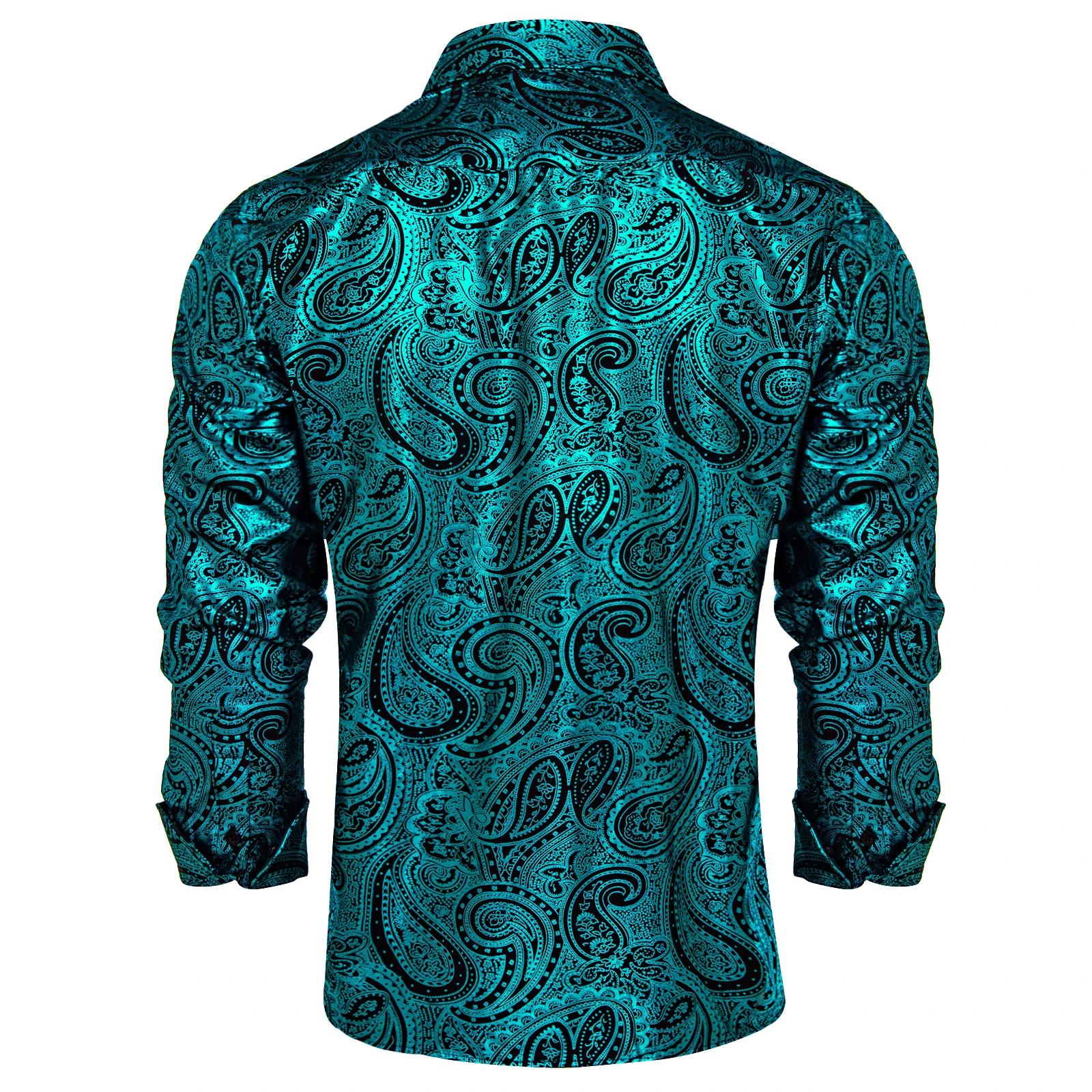 Luxury Paisley Gilding Teal Green Shirts Men Long Sleeve Spring Autumn Clothing Wedding Prom Social Dress Shirt Blouse mens dress shirt