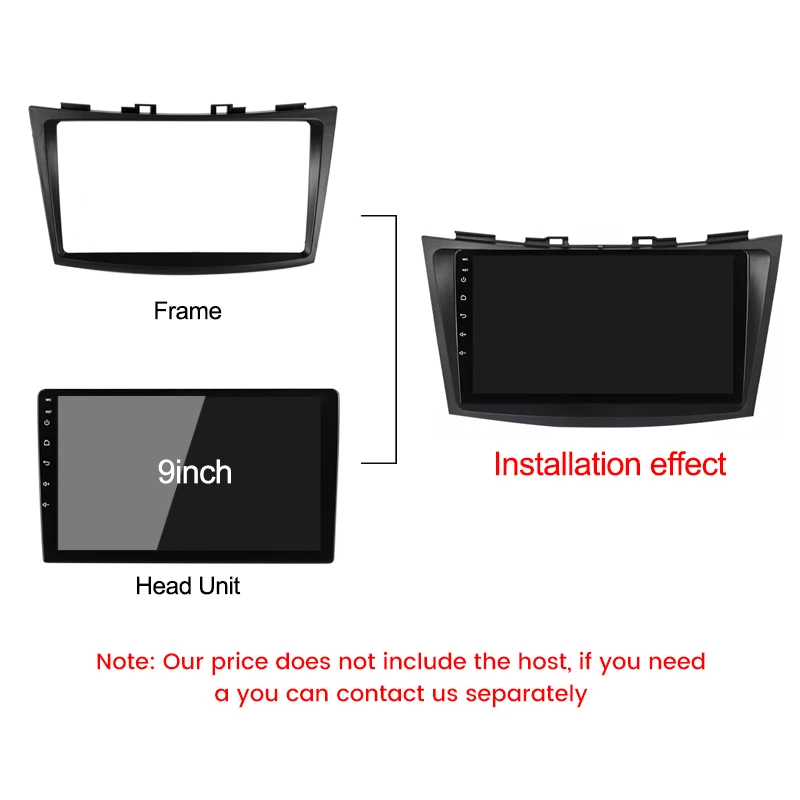 2 Din 9 INCH Car Radio Frame for SUZUKI SWIFT 2011-2015 Fascia Dashboard Install Surround Trim Kit Stereo Panel Wires Control