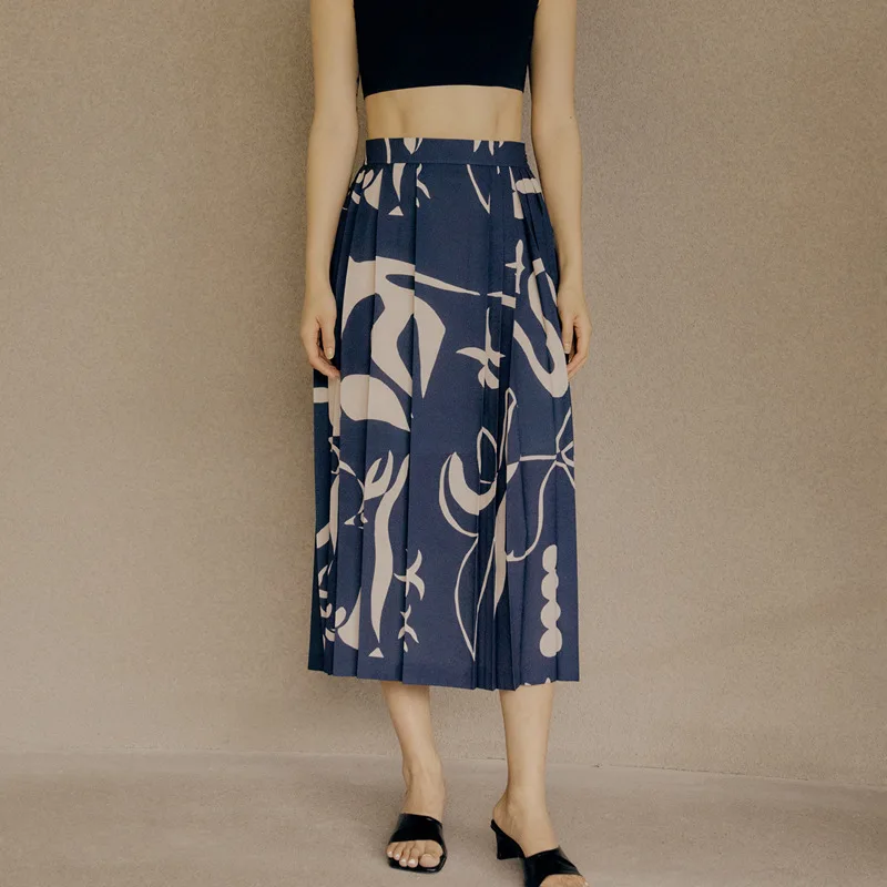 

Женская плиссированная юбка, осень/зима 2023, Повседневная Свободная юбка с высокой талией и принтом