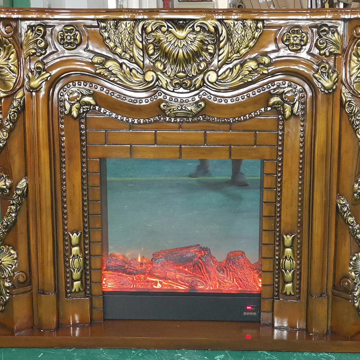 Deluxe Fireplace W150cm European Style Chimney Wooden Mantel Plus Electric Insert Firebox Burner Artificial LED Optical Flame