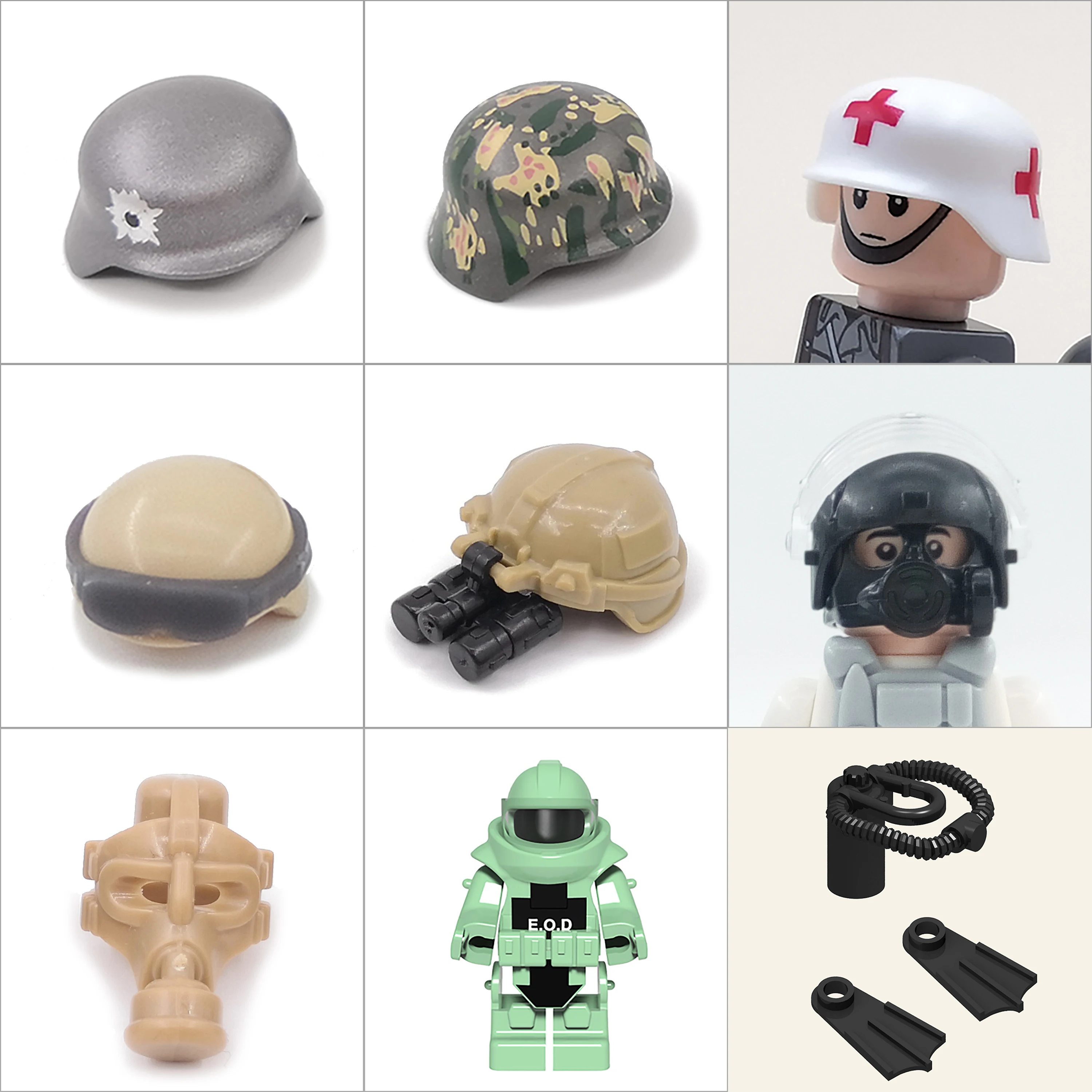 

DIY Helmet Hat Night Vision Wetsuit Body Armor Accessories Soldier Military WW2 Model Building Block Brick Kids For Children Toy