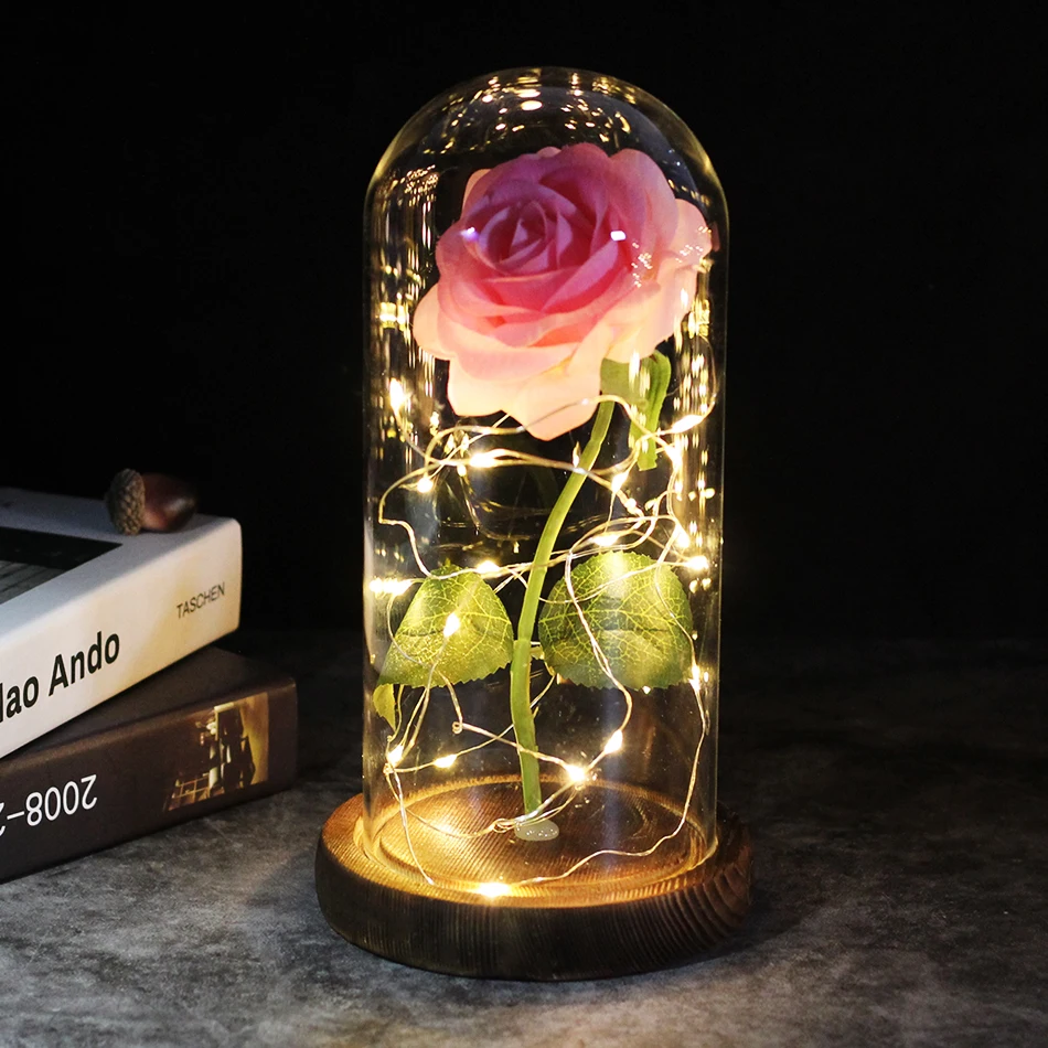 Drop shipping Galaxy Rose Artificial Flowers Beauty and the Beast Rose Wedding Decor Creative Valentine's Day Birstday's  Gift artificial flowers eternal rose led light beauty the beast in glass cover wedding home decor for birthday mother day gift