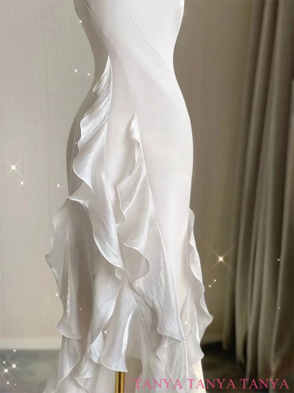 Elegant Ruffled Edges Wedding Dress Graceful O-neck Spaghetti Straps Sexy  Backless Simple Fishtail Bridal Gown Customize SWD978 - AliExpress 320