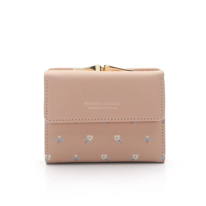 

2022 New Women's Short Wallet Edition PU Soft Face Printing Trifold Buckle Student Wallet
