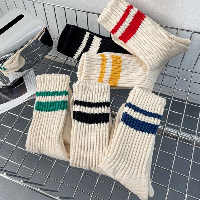 

Anti-friction Socks Fashion 2023 Warm Unisex Striped Sweat-absorbent Cotton Mid-calf Sports Socks Men Basketball Socks Running S