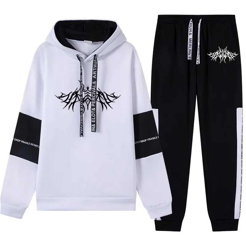 Men's Black White Hooded Sweatshirt and Sweatpants Tracksuit