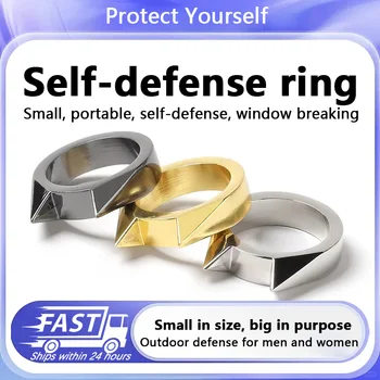 Men/Women Outdoor Survival Self-Defense Rings Broken Window Cat’s Ear Safety Survival Metal Defense Ring Self Defense Supplies