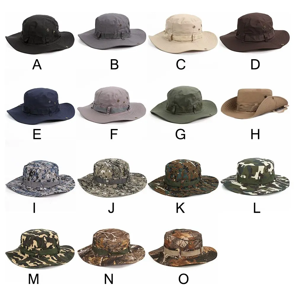 Chapeau de soleil à large bord pour homme, casquette de pêche, chapeaux militaires, chapeau Boonie, extérieur, camping, randonnée, E27