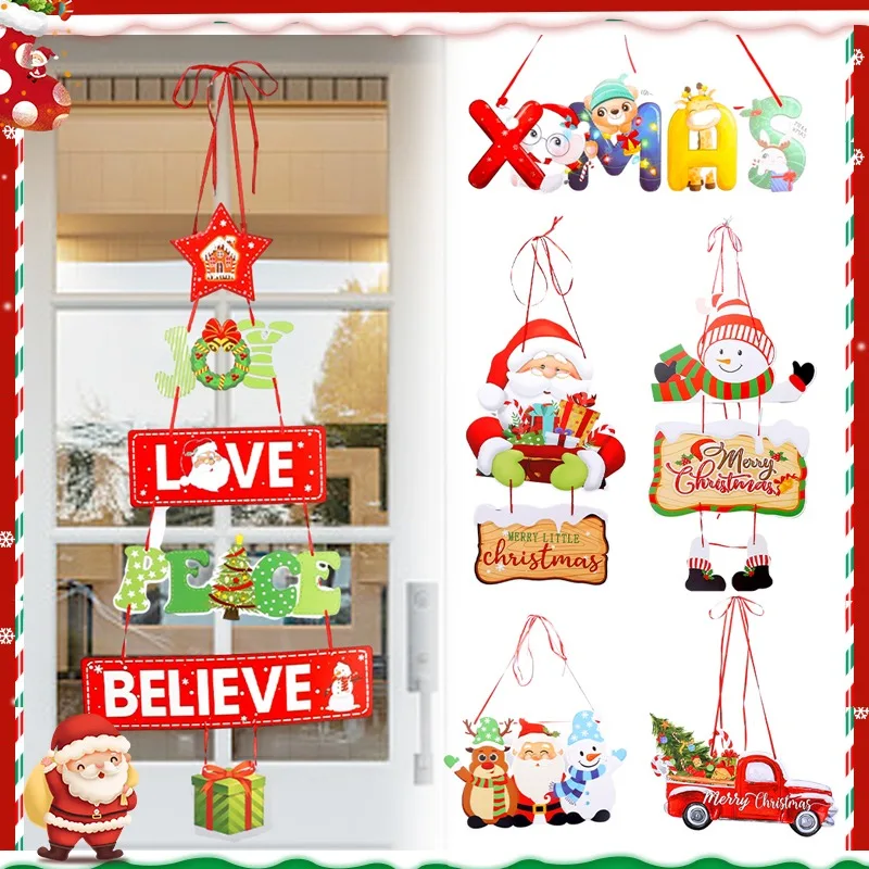 

Merry Christmas Door Hanging Pendants New Year Party Xmas Tree Hanging Oranments Santa Claus Snoweman Elk Merry Christmas Decor