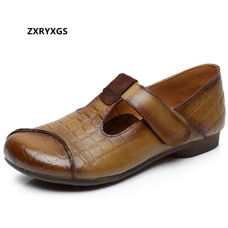 

2022 New Spring Top Cowhide Retro Shoes Women Genuine Leather Shoes Flat Shoes Comfort Soft Sole Female Casual Shoes Tide Flats
