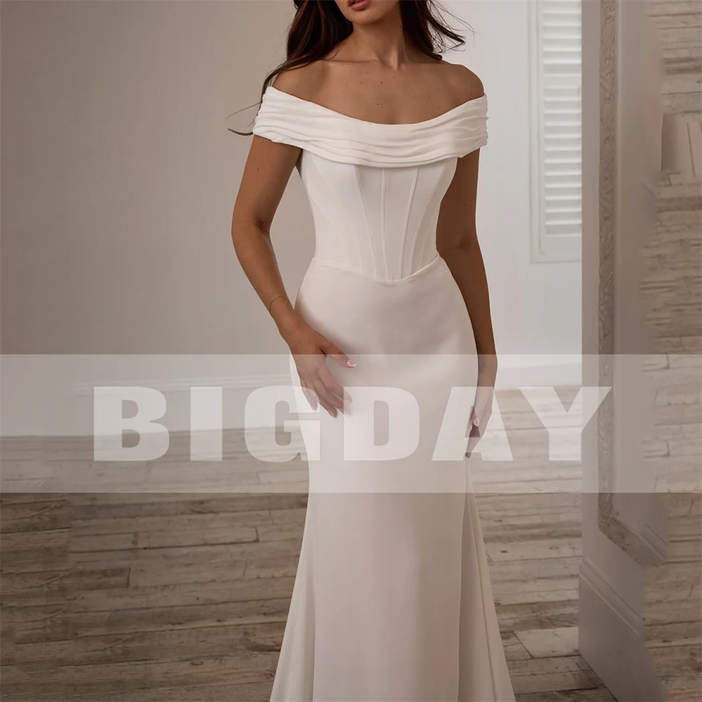 Modern Off The Shoulder Boat-Neck Pleat Wedding Dress Women 2025 Open Back Sweep Train Bridal Gown Vestidos De Noiva Customized 8 Sa7e348c39e1441d0a6e09bfe6de3b093F