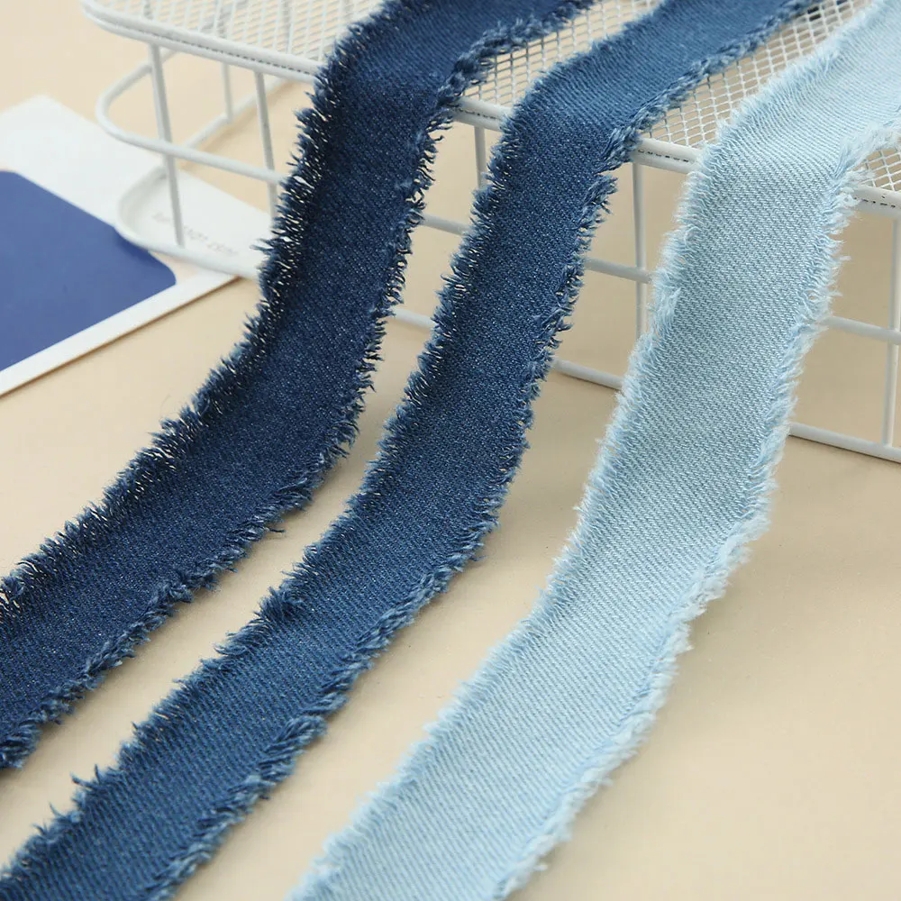 Denim Ribbon Jeans Cloth Fabric Handmade Fringe Silk Ribbons