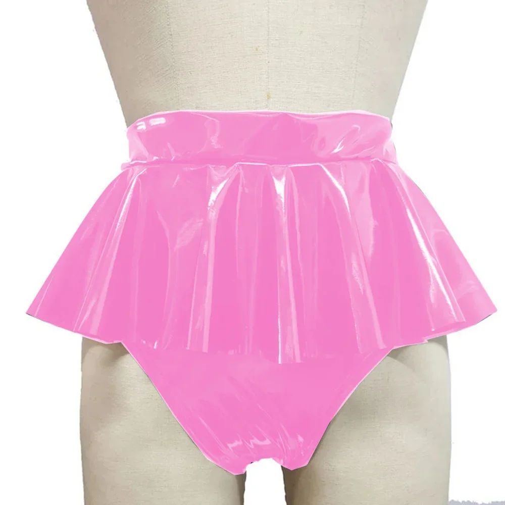 Sissy Sexy Shorts High Waist Wet PVC Leather Mini Skirts Pants Wetlook Pole Dance Ruffled Hot Pant Exotic Lingerie Underwear 7XL