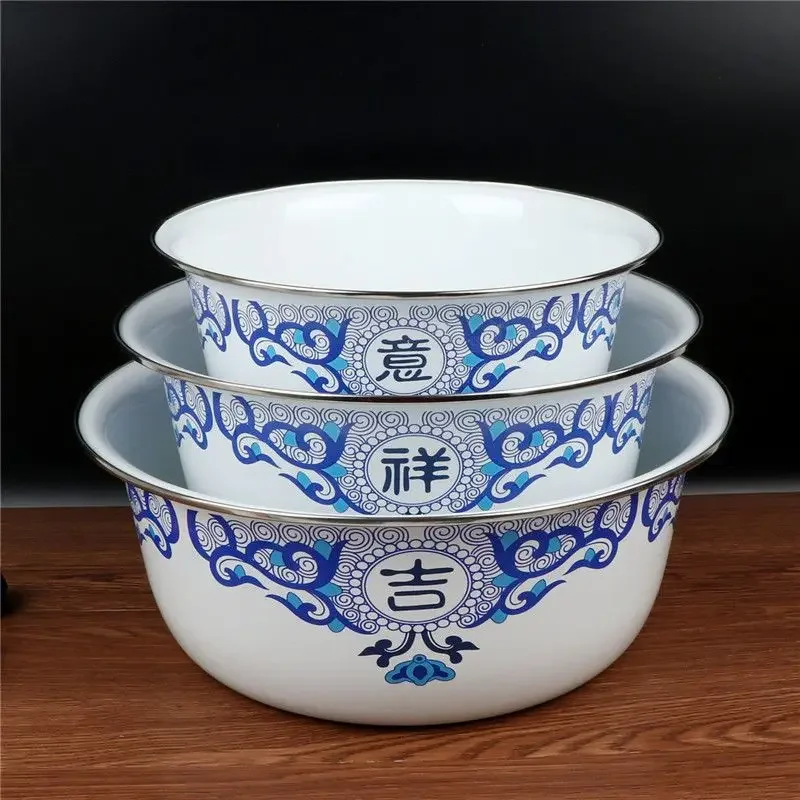 Thick Enamel Basin 3 Pieces Flavor Bucket Face Basin Oil Vegetable Washing Deep Filling Gas Induction Cooker