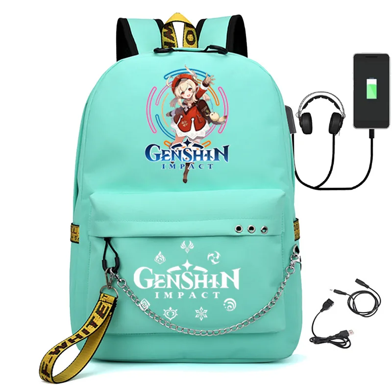

Модные новые ударопрочные школьные ранцы Genshin с USB, унисекс, Водонепроницаемые многофункциональные дорожные рюкзаки из ткани Оксфорд для ноутбука с принтом