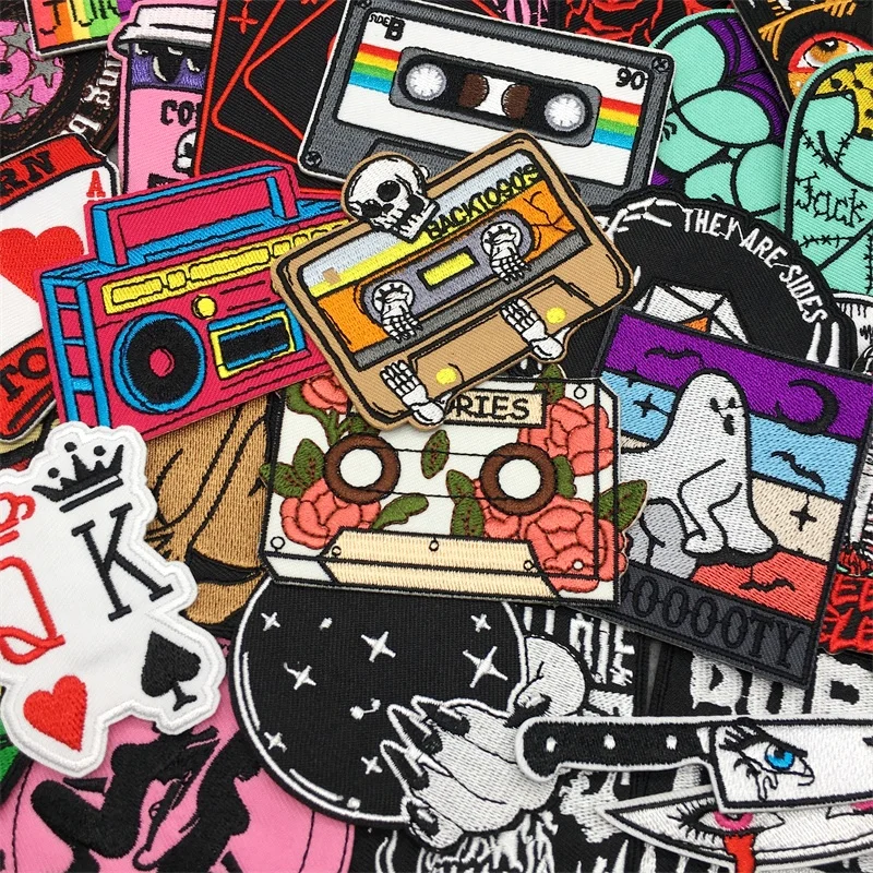 Punk Schädel Stickerei Patch Horror Augen Patch Eisen auf Patches für Kleidung Jacke nähen Appliqiue Poker Patches