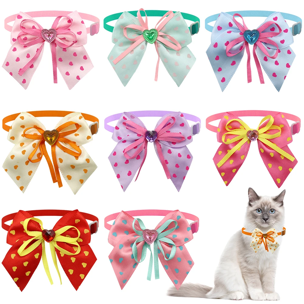 50/100Pcs Dog Bowties Cat Dog Grooming Bows With Loving Hearts Pet