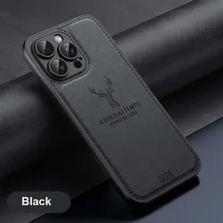 Elegant Luxury Leather Deer Head Phone Case - Shockproof Soft Silicone Cover - iPhone 13 Mini (Black)