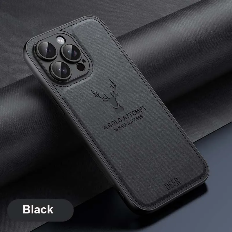 thumbnail image 1 of Luxury Leather Deer Head Phone Case For iPhone 15 14 Plus 13 12 Mini 11 Pro Max 7 8 6 6S Plus SE Shockproof Soft Silicone Cover, 1 of 5