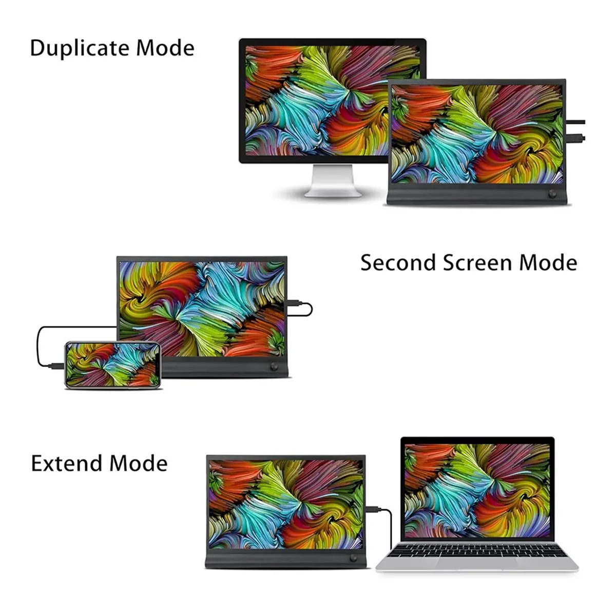Punctual - 15,6-дюймовий портативний монітор для ноутбука EM1561, зовнішній другий монітор, Plug and Play, для ноутбука