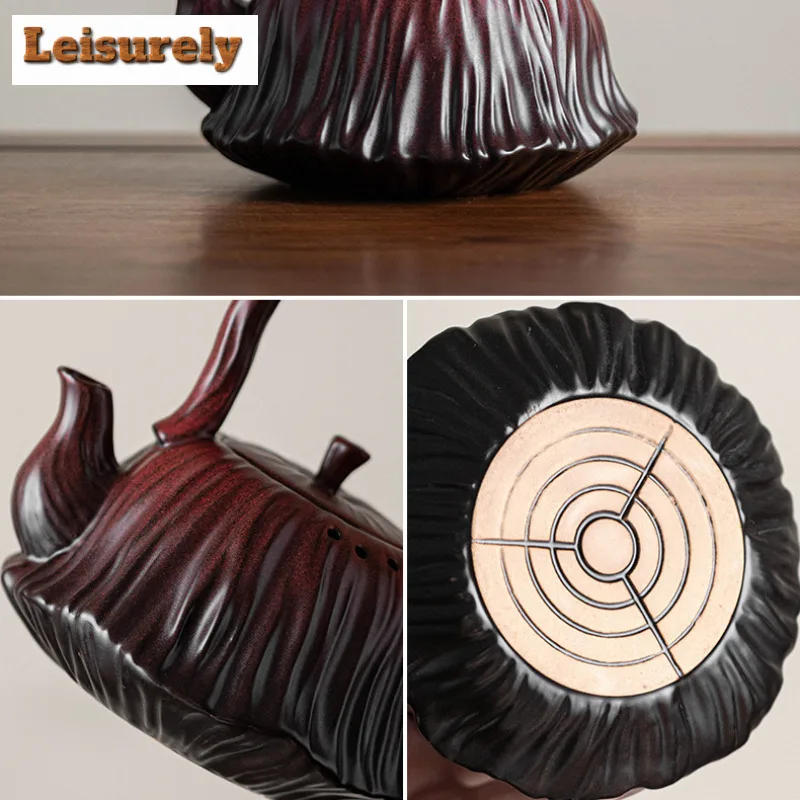 550ML Kiln Change Red Ceramic Teapot Creative Lotus Seedpod Lifting Handle Pot Boiling Water Kettle For Electric Pottery Stove