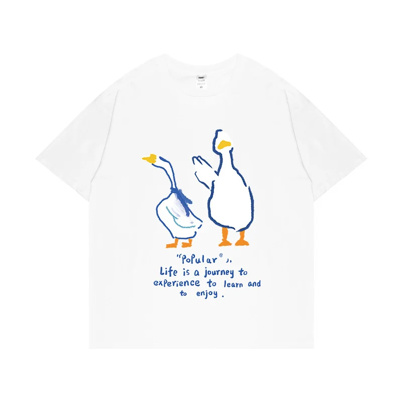 

T-shirt men's and women's fashion brand duck print short sleeve loose large cotton ins Street Rest versatile couple T-shirt