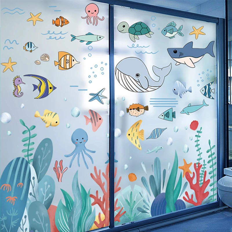 

[SHIJUEHEZI] Ocean Fish Animals Wall Sticker DIY Seagrass Corals Wall Decals for Kids Room Baby Bedroom Bathroom Home Decoration