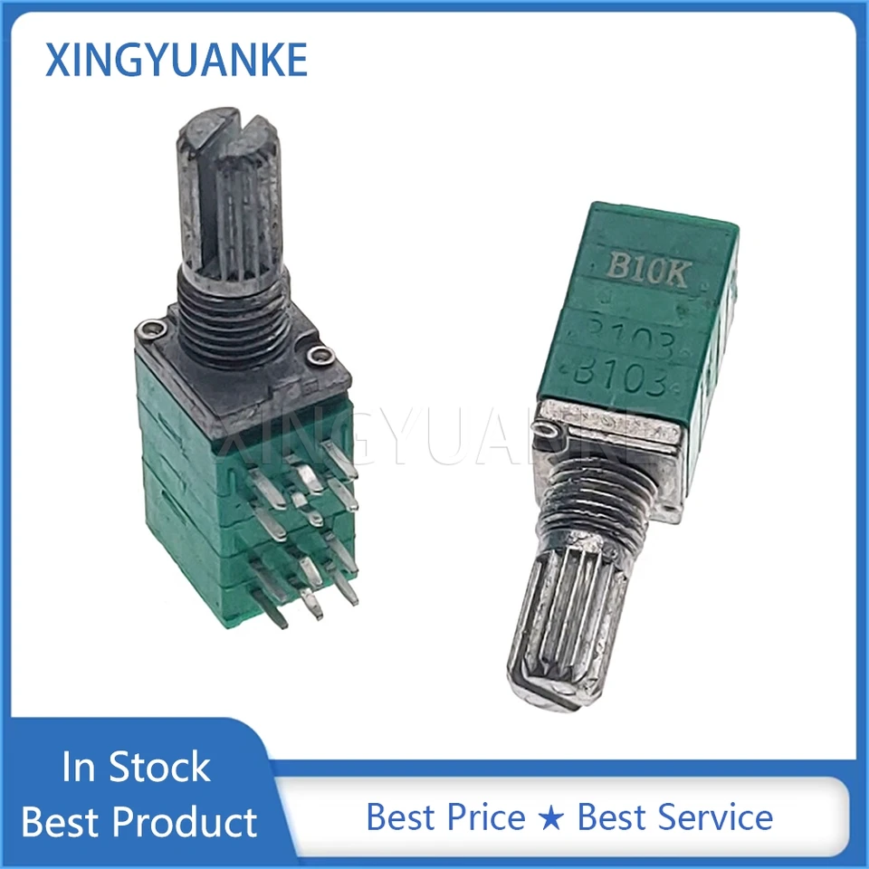 10pcs B20K 20K Ohm Dual Stereo Potentiometer - 15mm Shaft 6-Pin Audio Pots