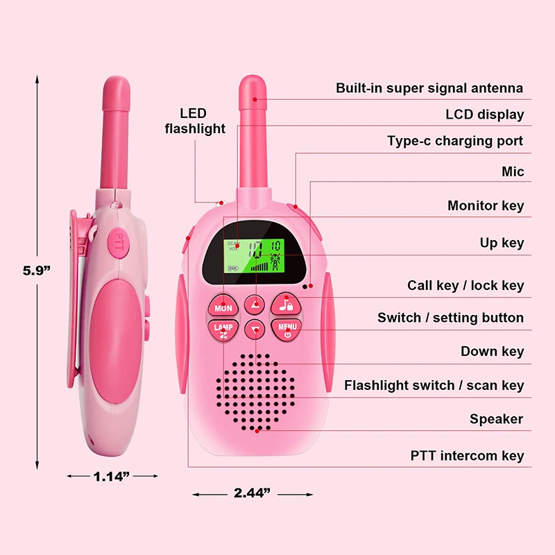 2 Pack Walkie Talkies for Kids Toys Rechargeable Battery Walkie Talky 22 Channels 2 Way Radio 3KM Long Range for Children Gifts 3