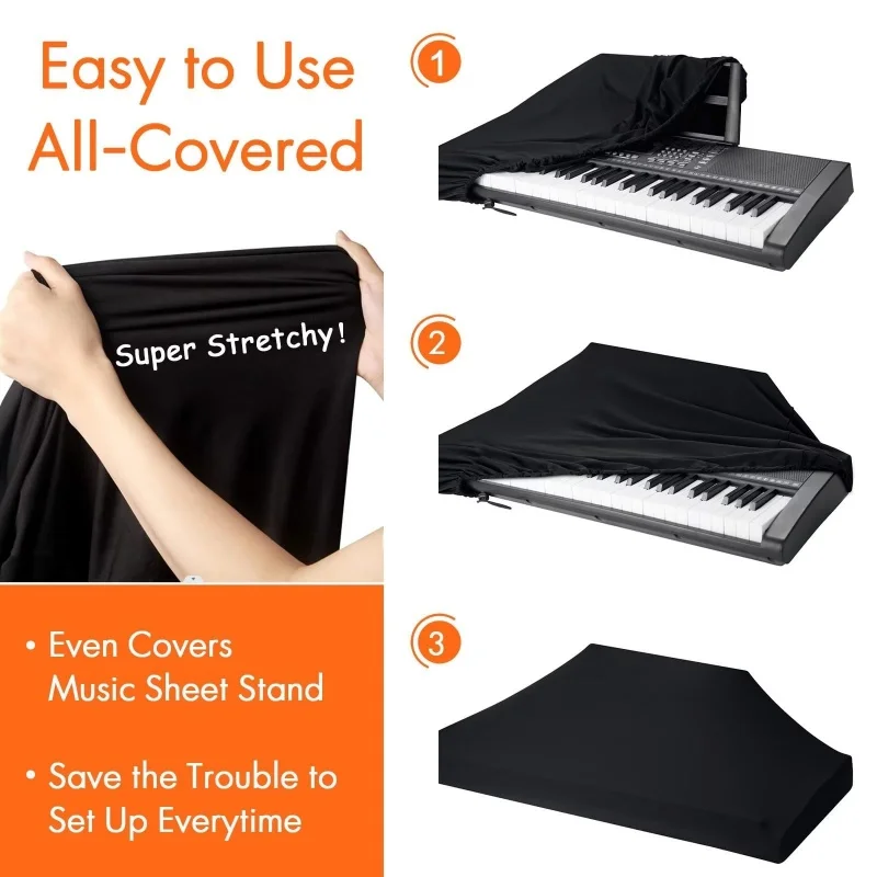 Breathable Dustproof Piano Keyboard Cover with Elastic & Cord Lock