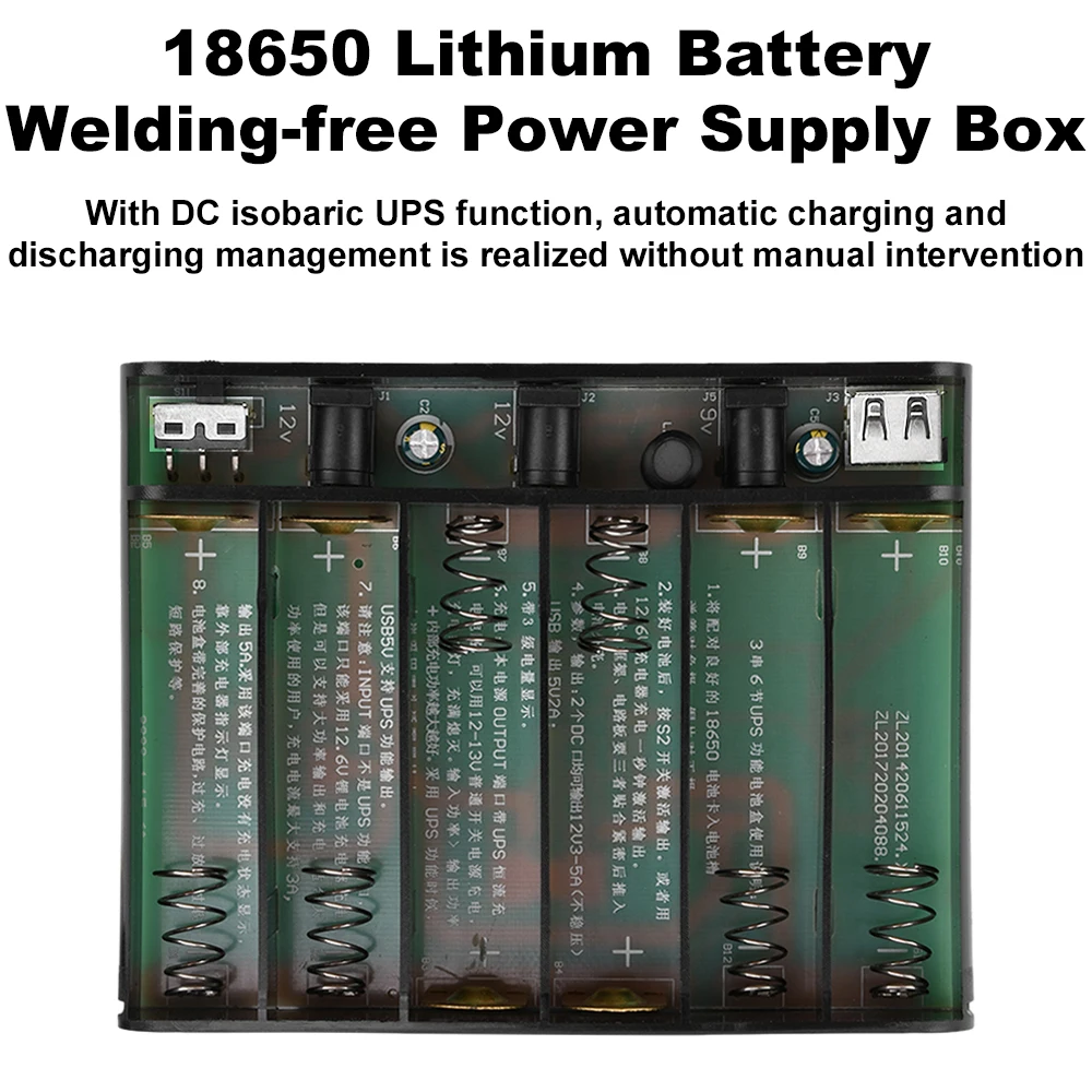 DIY 6x18650 Battery 5V USB + 9V 12V 5.5x2.1mm UPS Power Supply Box WiFi Router Optical Modem Security Camera Without Battery Uninterruptible Power Supply Portable Ups Mini Ups
