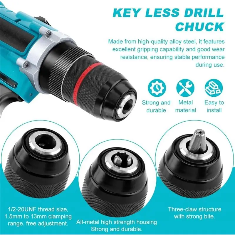 AB46-키리스 드릴 척, 1/2-20UNF 마운트 1-13mm- 3/8인치 SDS-Plus 샹크, 1/4인치 육각 샹크 및 1/2인치 임팩트 렌치 어댑터에 적합