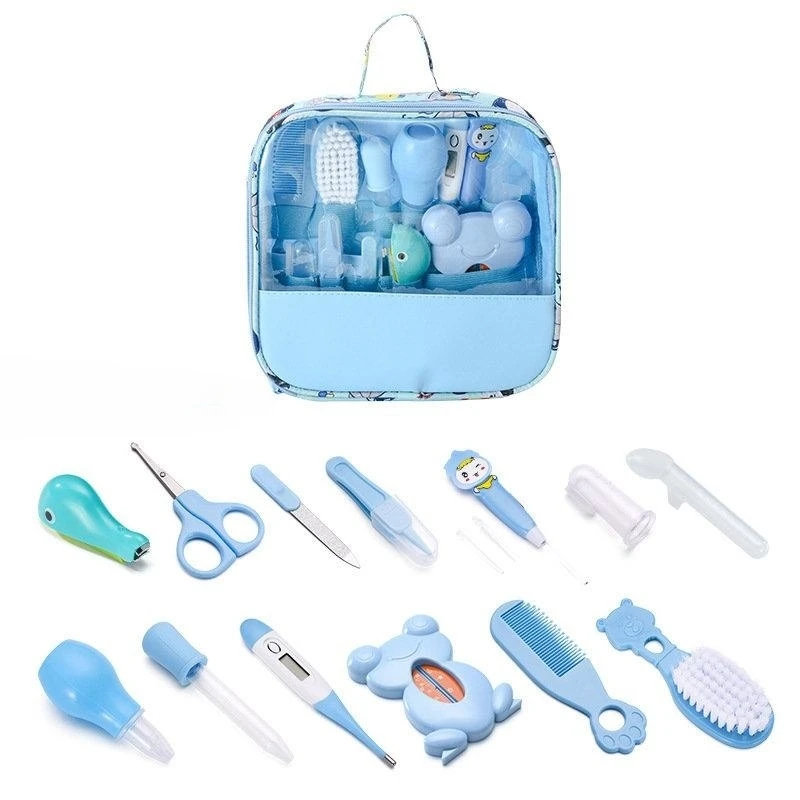 13Pcs Baby Care Kit Newborn Baby Kids Nail Hair Health Care Thermometer Grooming Brush Kit Clipper Scissor Toiletries