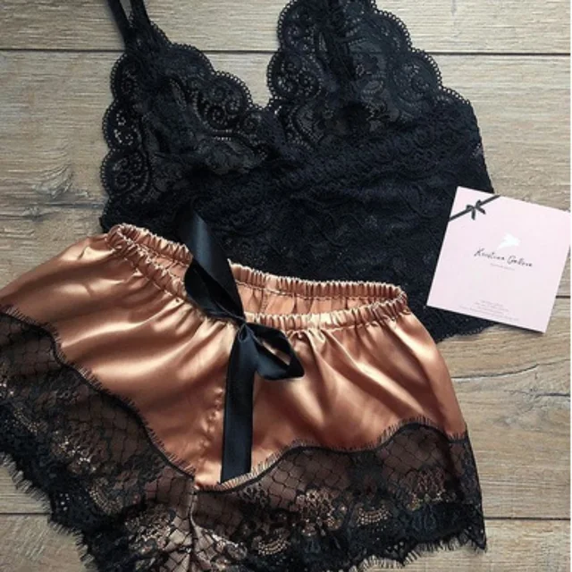 Pajama Sets Sexy Pajamas for Women 2 Pieces Top Shorts Set Sleepwear Clothes Lace Pajamas Underwear Lingerie 5